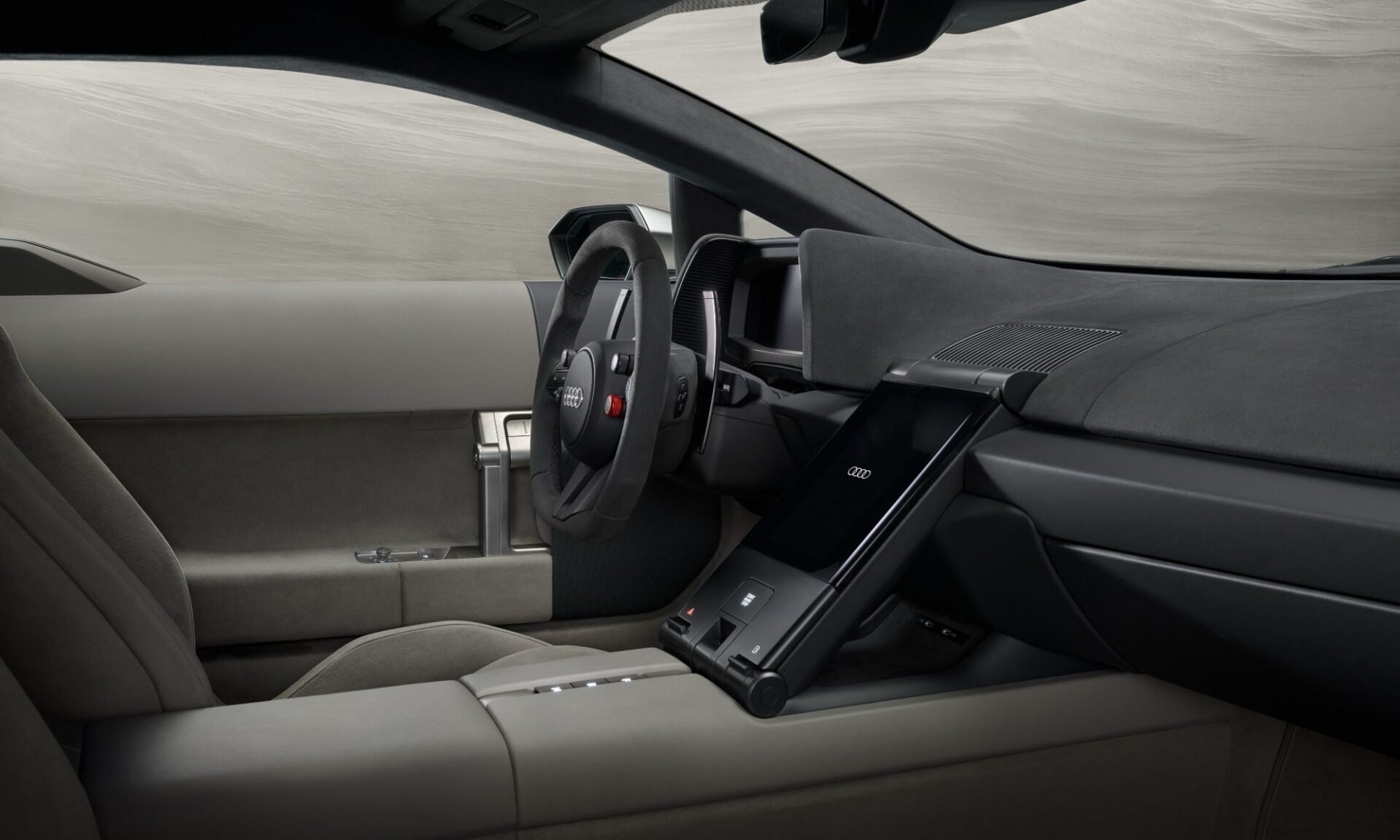 Minimalist cabin design of the Audi Nuvolari with carbon fiber seats