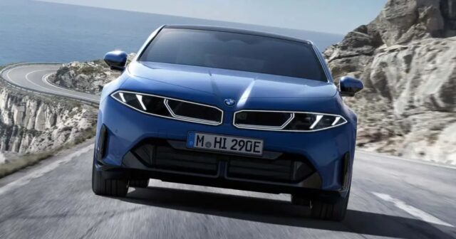 The new BMW i3 50 xDrive First Edition electric sedan shown in a front-profile shot.