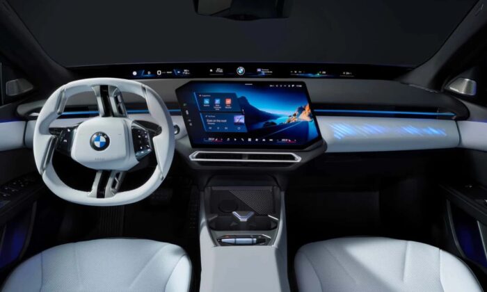 Interior dashboard and Panoramic iDrive screen layout of the new BMW i3.
