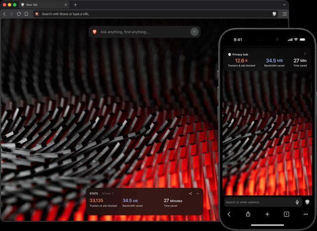 Brave Origin browser interface on desktop and mobile