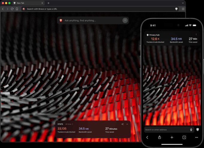 Brave Origin browser interface on desktop and mobile