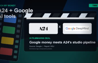 Google DeepMind and A24 Team Up on AI Filmmaking Research A24 and Google DeepMind logos on a film clapperboard graphic for an AI filmmaking research partnership
