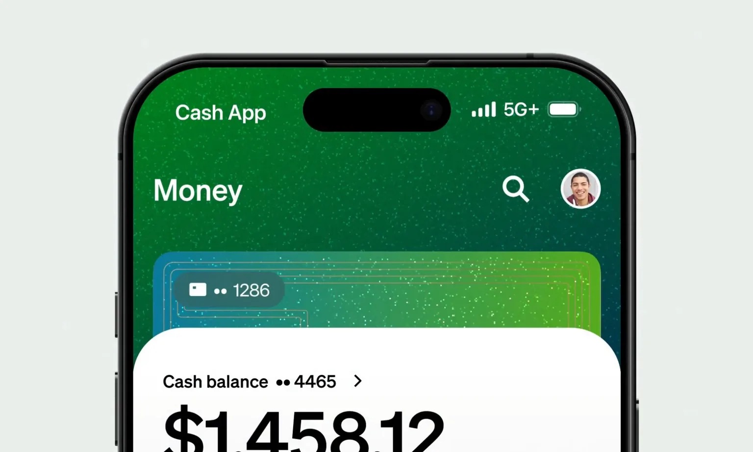 Cash App money screen showing 5G service inside the app