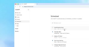 The new ChatGPT Scheduled page showing a list of scheduled tasks with their cadence and next run time