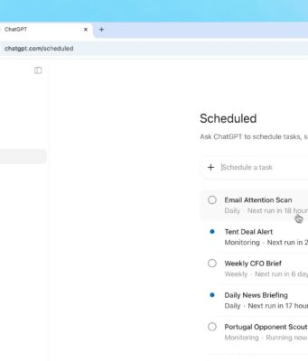 ChatGPT Scheduled Tasks Get a Dedicated Page The new ChatGPT Scheduled page showing a list of scheduled tasks with their cadence and next run time