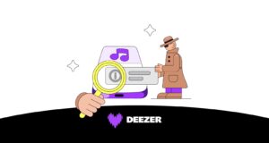 Deezer’s Free AI Music Detector Tells You How Much AI Is in Your Playlists Deezer AI Music Detector illustration showing a magnifying glass inspecting a music app