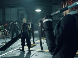 Official key art for Final Fantasy VII Revelation showing the main cast with the Highwind airship.