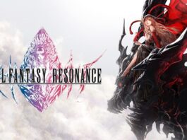 Final Fantasy Resonance key art with the game logo and a summoner riding a dark dragon