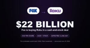Fox to acquire Roku for $22 billion — official FOX and Roku logos with deal terms