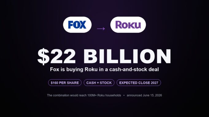 Fox Is Buying Roku for $22 Billion Fox to acquire Roku for $22 billion — official FOX and Roku logos with deal terms