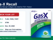Gas-X recall notice with affected Extra Strength Softgels lot numbers