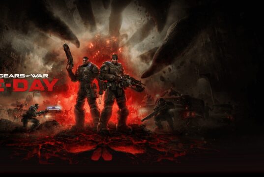 Marcus Fenix and Dom Santiago in Gears of War E-Day key art for Xbox and PC