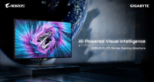 GIGABYTE AORUS ELITE monitors with AI-powered visual intelligence branding