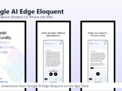 Google AI Edge Eloquent official App Store screenshots showing on-device dictation