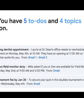 Google AI Plus drops to $4.99 a month and doubles storage to 400GB Gmail interface showing the new AI Inbox summary of to-dos and topics, part of the updated Google AI Plus subscription.