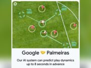 Google DeepMind TacticAI overlay tracking Palmeiras football players and predicting play dynamics