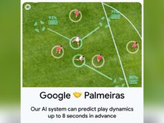 Google DeepMind TacticAI overlay tracking Palmeiras football players and predicting play dynamics