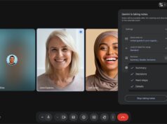 Google Meet Gemini notes customization menu showing Summary Decisions Next steps and Details sections