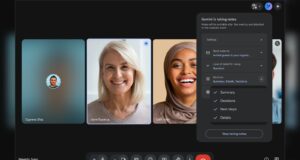 Google Meet Gemini notes customization menu showing Summary Decisions Next steps and Details sections