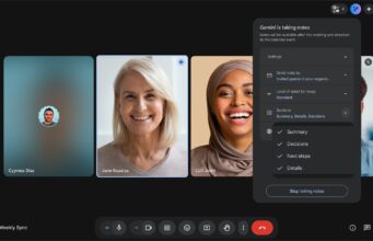 Google Meet Lets Gemini Notes Track Decisions Google Meet Gemini notes customization menu showing Summary Decisions Next steps and Details sections