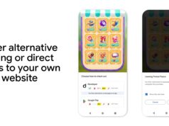 Google Play graphic showing alternative billing and a link-out-to-website checkout option