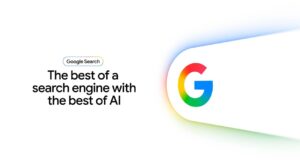 Google Search graphic describing the best of a search engine with the best of AI.