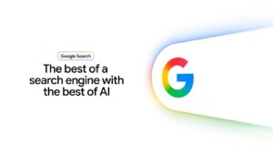 Google Search official graphic with the Google G and the words best of a search engine with the best of AI