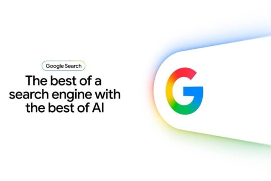 Google Search official graphic with the Google G and the words best of a search engine with the best of AI