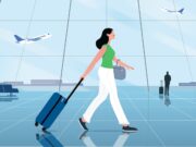 Google Wallet TSA PreCheck Touchless ID Expands to 100 Airlines Illustration of a traveler walking through airport security, promoting Google Wallet TSA PreCheck Touchless ID.
