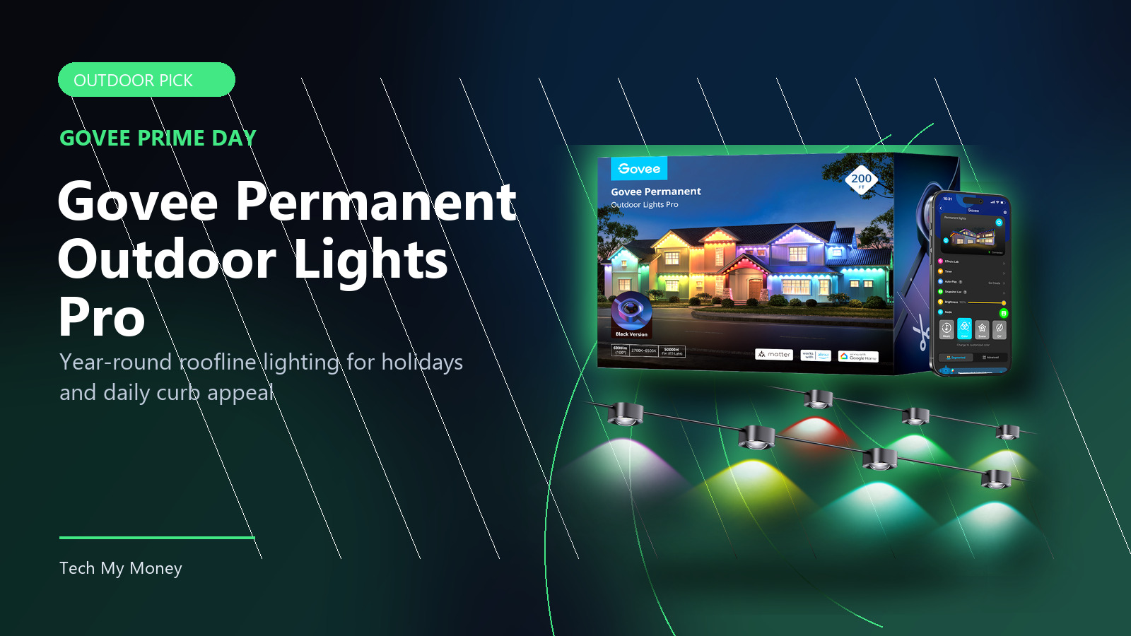 Govee Permanent Outdoor Lights Pro official product image on Tech My Money Prime Day deal panel