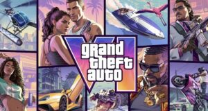 Official Grand Theft Auto VI cover art showcasing characters and vehicles in Vice City for GTA 6 pre-orders