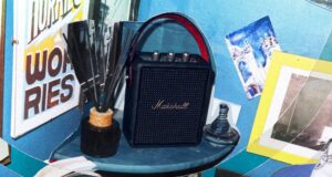 Marshall Stockwell III speaker on a colorful tabletop