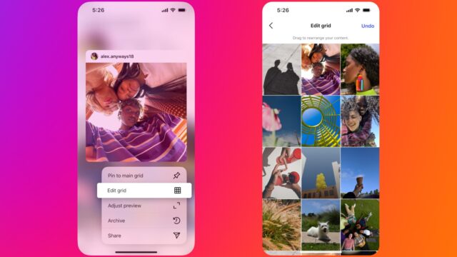 Instagram grid reorder feature: the Edit grid screen for rearranging posts