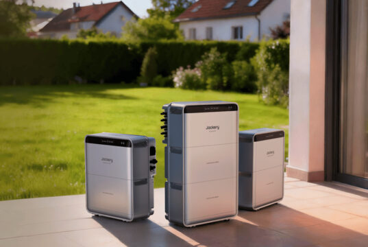 Jackery Ark AI EMS home energy hardware shown outside a house.