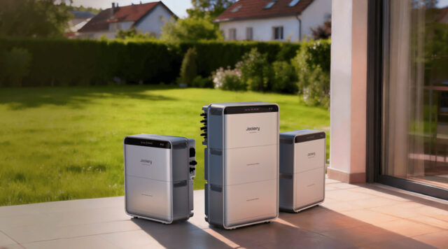 Jackery Ark AI EMS home energy hardware shown outside a house.