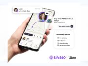 Life360 Uber Family rides integration showing a ride on the Life360 map with Uber safety features