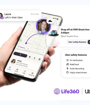 Life360 And Uber Now Let Parents Coordinate Family Rides From One Map Life360 Uber Family rides integration showing a ride on the Life360 map with Uber safety features