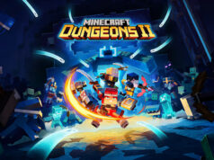 Official eShop artwork for Minecraft Dungeons II showing characters fighting blocky monsters.