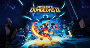 Official eShop artwork for Minecraft Dungeons II showing characters fighting blocky monsters.