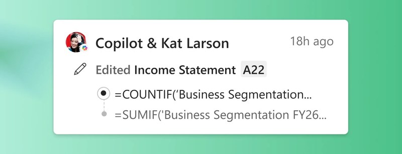 Copilot in Excel editing income statement formulas