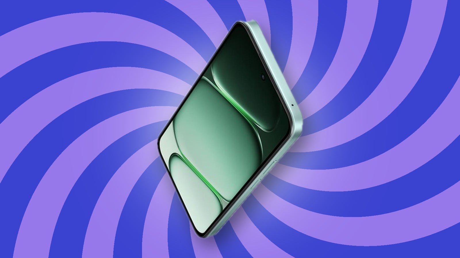 OnePlus N6 front display render with a blue and purple editorial background
