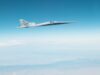 NASA X-59 quiet supersonic aircraft flying during its Mach 1.4 mission conditions test flight.