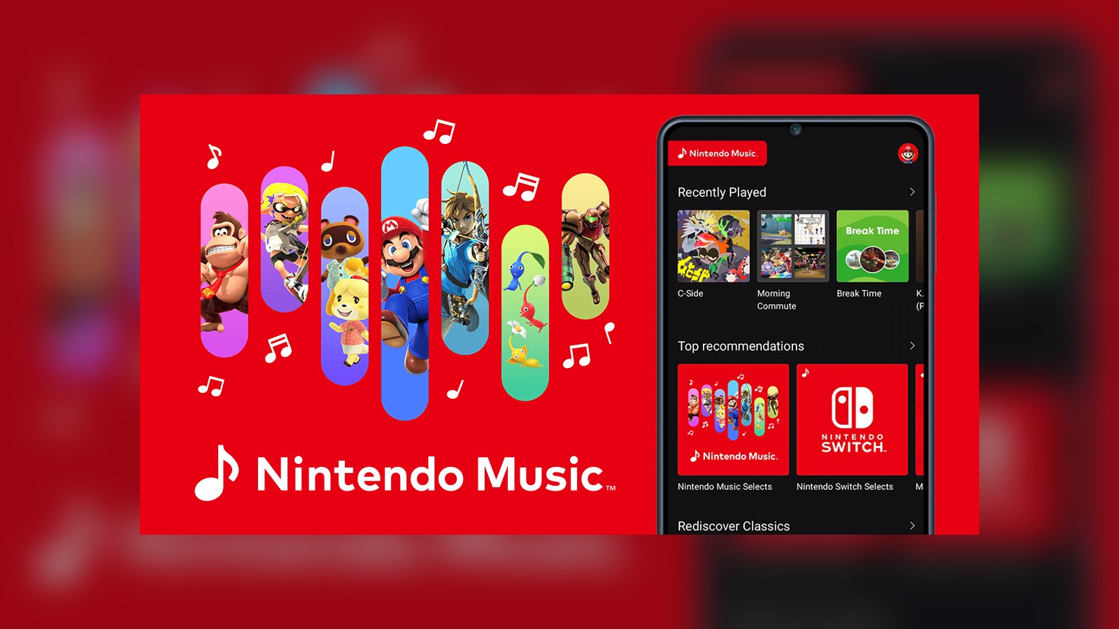 Nintendo Music app artwork showing Nintendo game soundtrack streaming