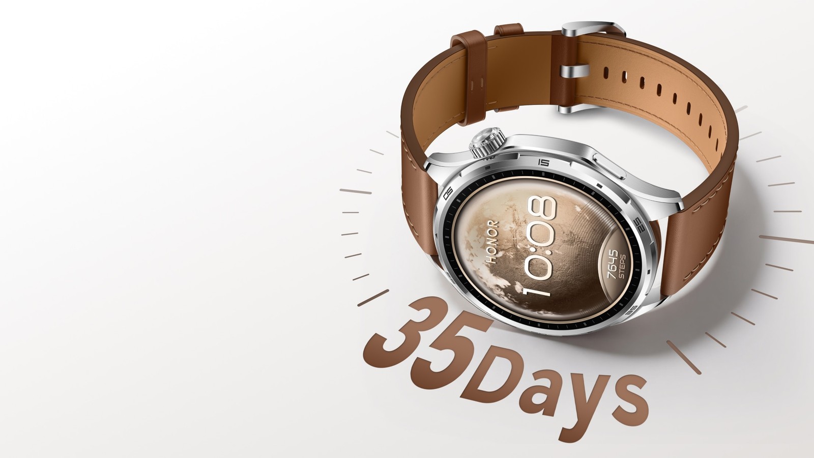 Honor Watch 6 with a graphic highlighting up to 35 days of battery life