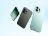 Official clean press render of the OnePlus N Series showing three phone variants in mint green and charcoal black against a light blue gradient