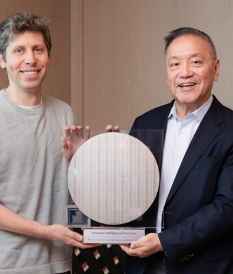 OpenAI Unveils Jalapeño, Its First Custom AI Inference Chip Sam Altman and Broadcom president Hock Tan holding the OpenAI Jalapeno inference chip wafer