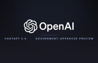 OpenAI logo on a dark editorial graphic about ChatGPT 5.6 being released to government-approved customers first