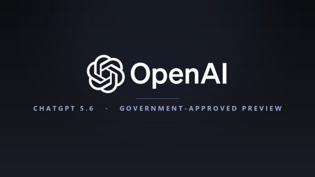 OpenAI logo on a dark editorial graphic about ChatGPT 5.6 being released to government-approved customers first