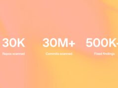 OpenAI Daybreak statistics graphic showing 30,000 repositories scanned, 30 million commits scanned, and more than 500,000 fixed findings