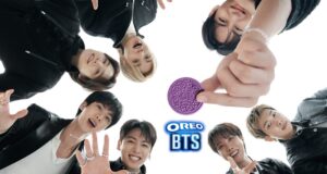OREO BTS Cookies campaign image with BTS members and a purple OREO cookie
